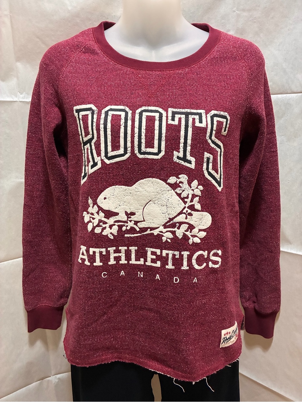 Roots Maroon and Cream Textured Crewneck Sweatshirt